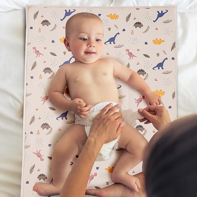 Vegan Leather Baby Changing Mat - Wipeable Portable Changing Pad, Foldable Travel Changing Mat for Baby, Newborns Toddlers Shower Gifts (Dinosaur,20"*28")