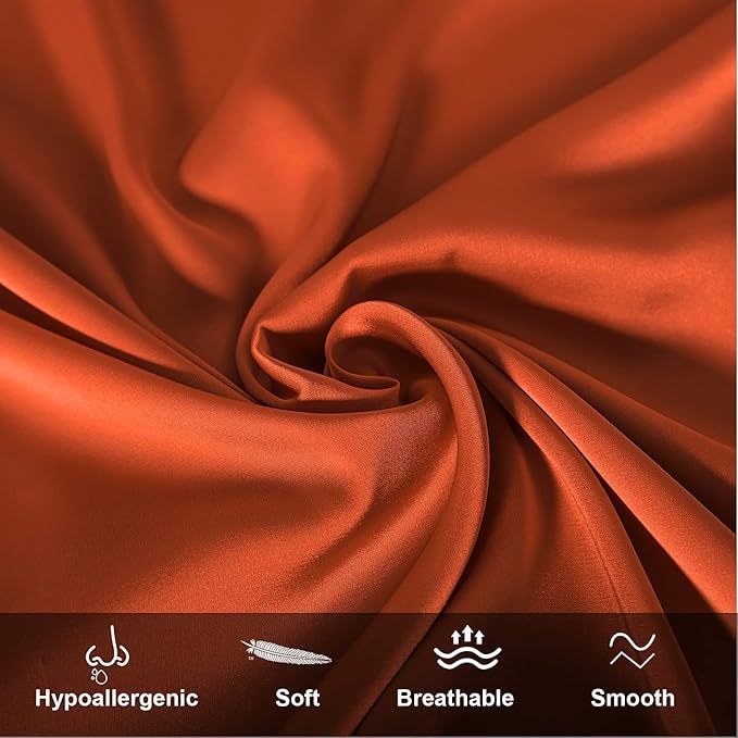 Mulberry Silk Pillowcase for Hair and Skin,Standard Size Cooling Silk Pillow Case with Hidden Zipper,Allergen Proof Dual Sides Soft Breathable Smooth Silk Pillow Cover for Women(Standard,Orange)