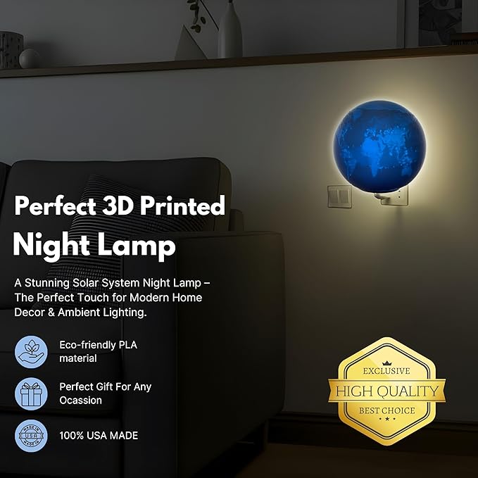 Earth Night Lights | 4" Earth Night Lamp LED Light | 3D Solar System NightLight, Planet Home Décor, Space Nursery, Globe Lamp Kids Room, Space Gift, Birthday Gifts, Bedroom Decorations