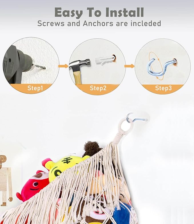 Extra Large Stuffed Animal Hammock - Cream 2PACK, Stuffed Animal Storage, Stuffed Animal Holder Net, Toy Hammock Large, Toy Storage Organizer