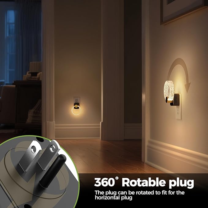 DORESshop LED Night Lights Plug Into Wall，[2 Pack]Acrylic Decorative Night Light with Dusk-to-Dawn Sensor, Dimmable Nightlights, Adjustable Brightness for Bathroom,Hallway,Bedroom,Kids Room,Soft White