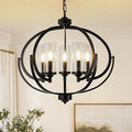 WJShome Farmhouse Black Chandelier for Dining Room, 5-Light Modern Foyer Lighting Fixtures, Adjustable Height Hanging Lantern Pendant Light with Glass Shade, for Kitchen Island Hallway Entryway