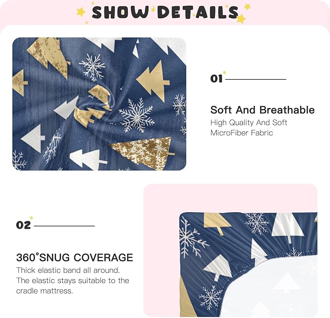 Crib Sheet, Unisex Crib Sheet, Soft and Comfortable for Standard Crib and Toddler Mattress, Christmas Tree