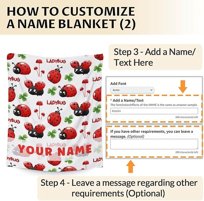 Custom Ladybug Throw Blanket - 50 x 60 Inches Cute Girls Gifts for Lady Bug Lovers - White Fuzzy Soft Decor for Sofa, Trip