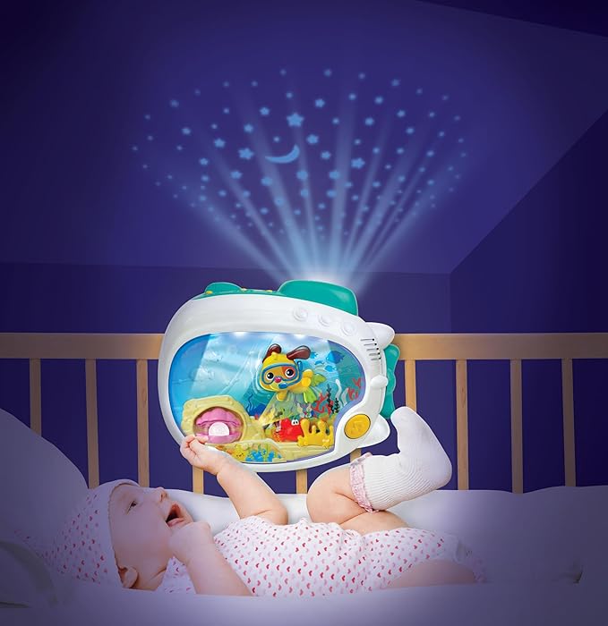 winfun 3-in-1 Soothing Seas Nightlight with Music Box Projector, and Soft Glowing Light - Calming Lullabies and Under-The-Sea Theme for Babies Attachable to Crib or Tabletop, Unisex Baby Gift
