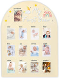 My First Year Photo Board - LIKEYO Wooden Photo Board Display My First Year Milestone Picture Frame, One Year Of Baby Photo Board, 12 Months Neutral Baby Keepsake Board, First Birthday Gifts Nursery Decor