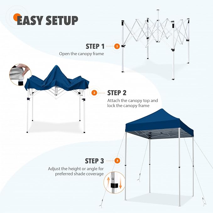 EAGLE PEAK 5x5 Pop Up Canopy Tent Instant Outdoor Canopy Easy Set-up Straight Leg Folding Shelter, Dark Blue