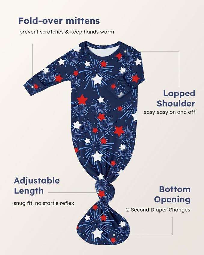 Yoofoss Baby Knotted Gowns 0-3 Months, Newborn Sleepers Hospital Coming Home Outfit for Photograph, Soft Breathable Comfort