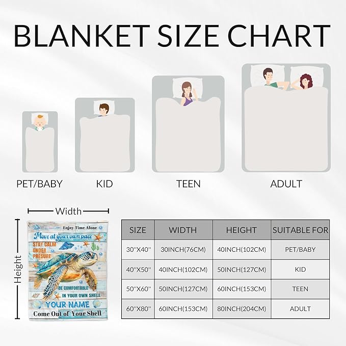Personalized Turtle Stuff for Girls - 50" x 60" Inches Sea Turtle Blanket Gifts for Kids - Colorful Warm Cozy Blankets for Couch, Bed & Travel