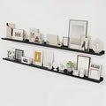 Picture Ledge Shelf, 72 inch Solid Ash Wood Floating Shelves Set of 2, Picture Ledge Ledge Wall Mounted for Living Room Kids' Room Bedroom, Color Black