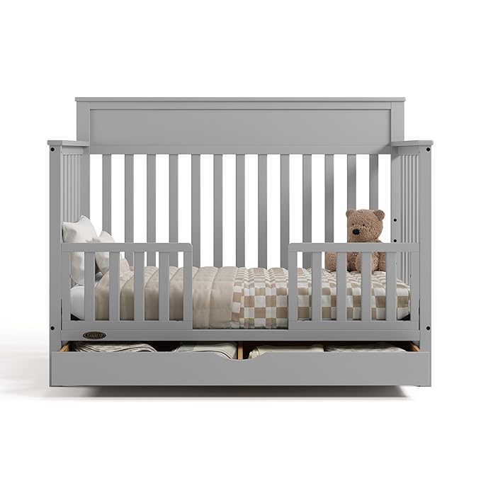 Graco Shiloh 5-in-1 Convertible Crib with Drawer – GREENGUARD Gold Certified Baby Crib Crafted from Wood, Converts to Toddler Bed, Daybed, and Full-Size Bed, Pebble Gray