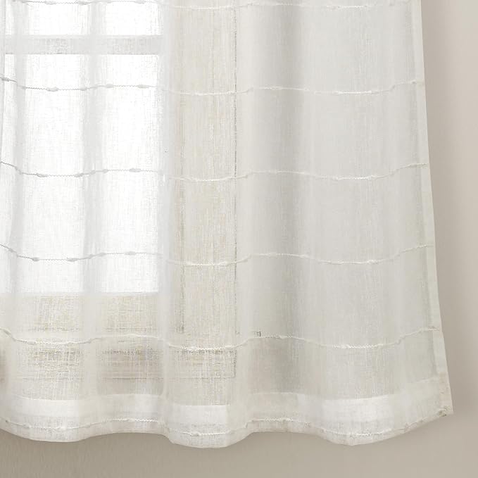 Lush Decor Farmhouse Textured Grommet Sheer Window Curtain Panel Pair, 38"W x 63"L, White