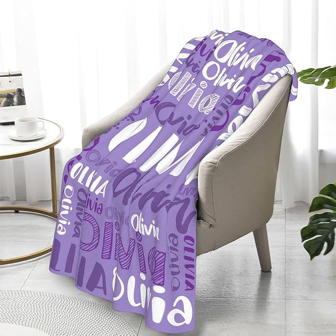 Dr.TOUGH Personalized Blankets with Name Customized Baby Blankets for Girls Boys Adults Monogrammed Blankets and Throws Christmas Birthday Mothers Fathers Valentines Day Gift (Lilac, 40''×50'')