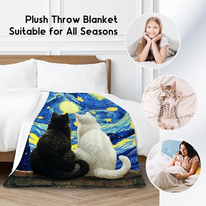 Cat Blanket for Women/Men - Kids Throw with Cat - Lightweight Flannel Soft Throws Gifts for Bed Office - 50"x60"