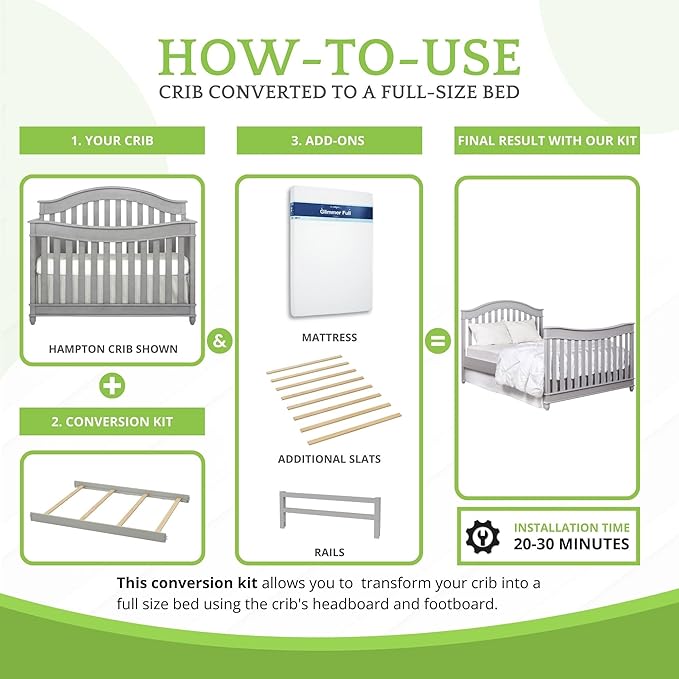 Full-Size Conversion Kit Bed Rails for Evolur Cribs - Solid Wood Crib Convertible Kit to Kids Bed - Transitional Style Rails & Easy-to-Install Child Essentials for Safety (Pebble Grey)