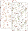 Pack and Play Sheets 2 Pack, Fitted Jersey Knit Mini Crib Sheets for Baby Boys and Girls, Compatible with Graco Pack N Play and Mini Crib Mattress (Floral Fawn, Pack N Play/Mini Crib Sheets)