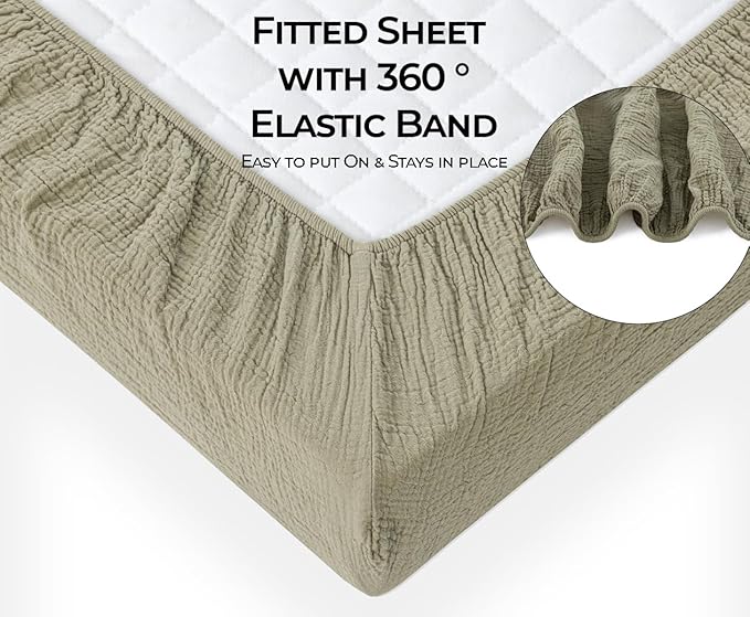 Dreamology Standard Crib Sheets, Muslin Crib Sheets, 2 Pack,100% Cotton Crib Sheet for Boys,Girls, Muslin Crib Sheet for Standard Crib, 52x28 Crib Mattress Sheets | Olive and Ecru