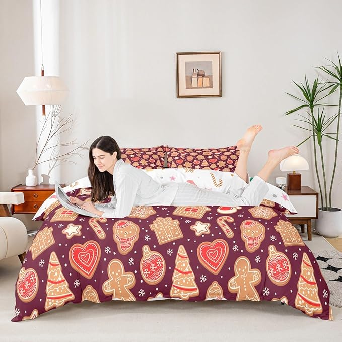 Christmas Duvet Cover Boys Christmas Gingerbread Man Bedding Set for Kids Teens Ultra Soft Snowflake New Year Comforter Cover Set Xmas Theme Bedspread Cover Room Decor Toddler Size Bedclothes Zipper