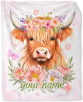 Personalized Highland Cow Blanket for Adults - 50" x 60" Inches Highland Cow Fuzzy Blanket for Teens - Pink Soft Lightweight Throw for Sofa, Bed & Travel
