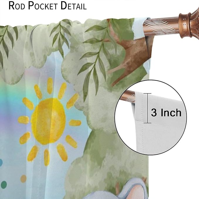 Woodland Kids Curtains Rustic Woodland Wild Animals Watercolor Forest Rainbow Sun Window Draeps for Baby Girls Boys Kids Nursery Bedroom Living Room 2 Panels, 42x63 Inch