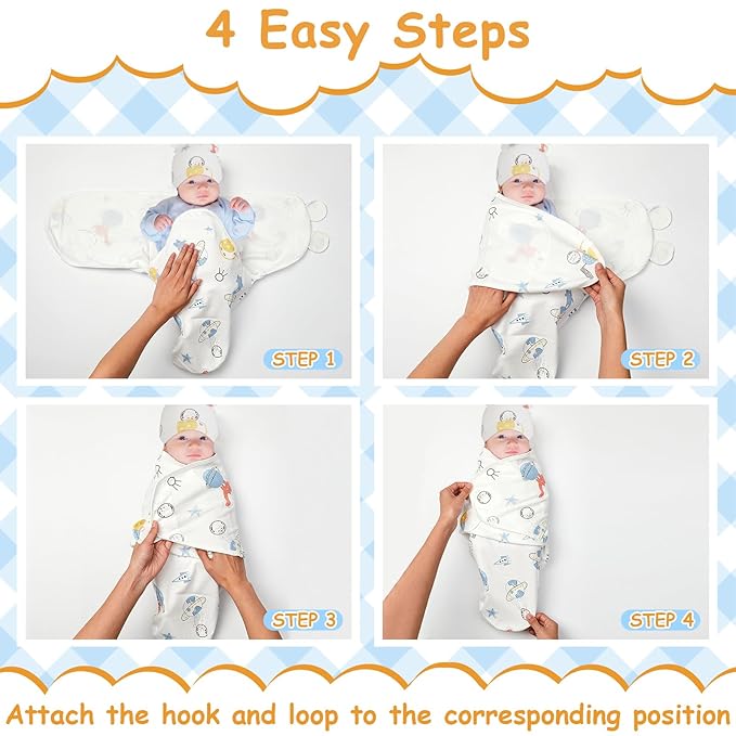 Ramede 6 Pack Preemie Swaddle Blanket with Hats Sleep Swaddle for Baby Boy Girl Preemie Newborn Sacks Soft Cotton Wearable(Planet,Blue)