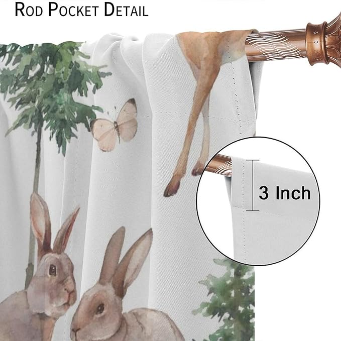 YCness Forest Animal Curtains, Wild Animals Watercolor Woodland Bear Rabbit Cartoon Window Treatments for Kids Bedroom Living Room Kitchen Living Room Drapes, 63x72 Inch