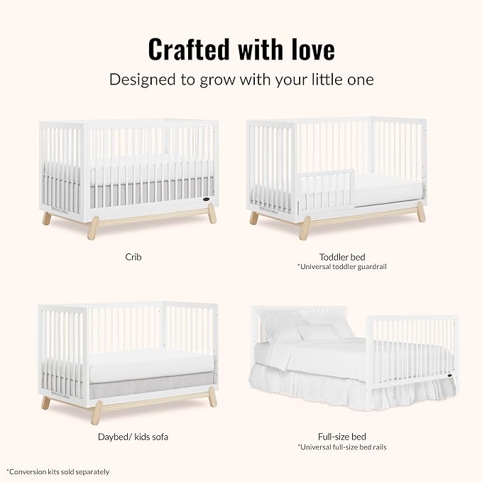 Dream On Me Hygge 5-in-1 Convertible Full-Size Baby Crib in Vintage White Oak, GreenGuard Gold & JPMA, Converts to Toddler, Day & Full-Size Bed, Adjustable Mattress Heights, Modern Nursery