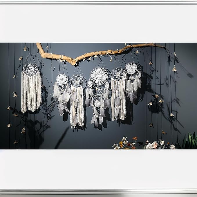 Dream Catcher Wall Decor,Large Boho Dream Catcher with Luxurious Feathers & Beads, Handmade Wall Hanging for Bedroom, Nursery, Living Room, Gift Ready for Girls & Adults (Floral)