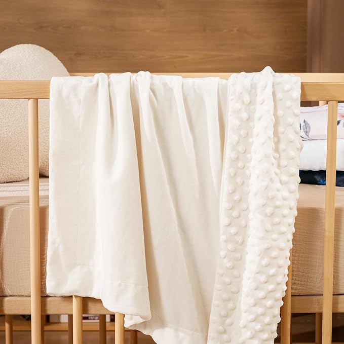 david's kids Micro Fleece Minky Baby Throw Blanket for Girls with Double Layer and Soothing Raised Dots, 50x60 Inches Breathable and Soft Lightweight Receiving Blanket for Newborns Cream