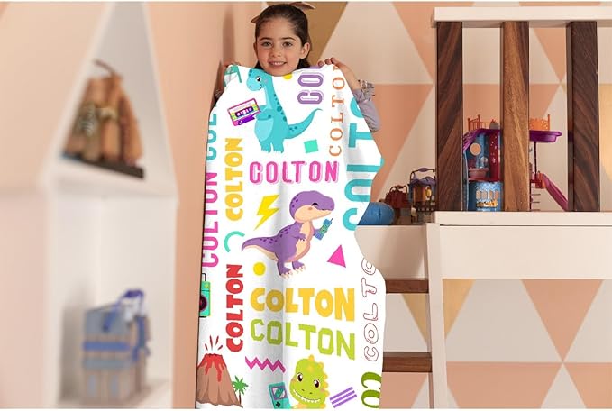 Dinosaur Lover Personalized Blanket with Custom Baby Dinosaur Custom Name Flannel Blanket Soft Throw Meaningful Gift for Toddlers Girls Boys Kids Pets 40 * 30" XS for Toddler