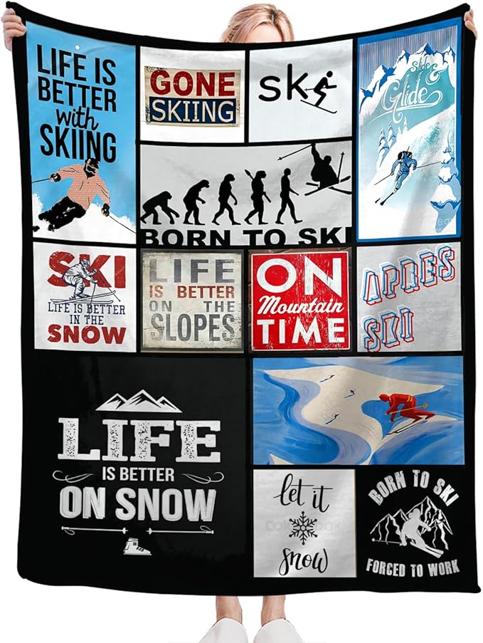 Tijuboni Ski Throw Blanket Skiing Gifts for Girls Boys Women Men Kids Adults Soft Flannel Fleece Blanket for Couch Sofa Bed Home Decor 50"x60"