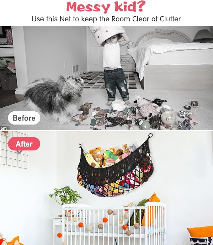 Stuffed Animal Hammock - Extra Large 56'' Long, Stuffed Animal Storage, stuffed animal Holder net, Toy Hammock Large, Toy Storage Hanging Organizer - Black