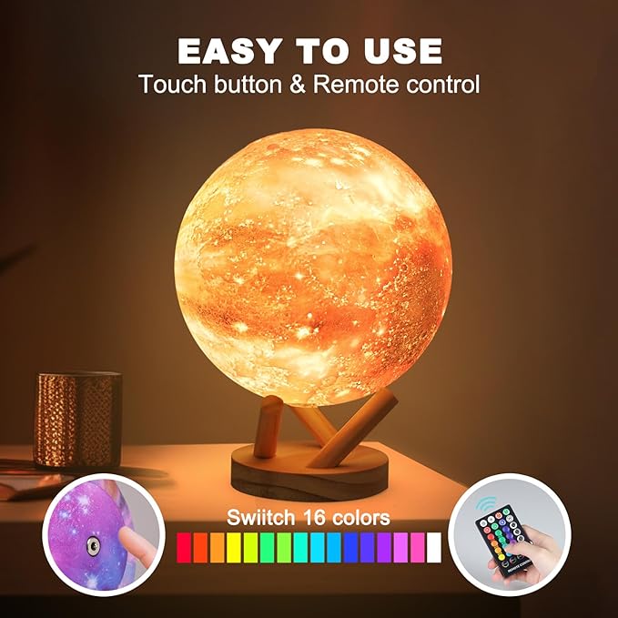 Moon Lamp Galaxy Lamp 6 inch 16 Colors LED 3D Moon Light, Remote & Touch Control Lava Lamp Moon Night Light Gifts for Girls Boys Kids Women Birthday