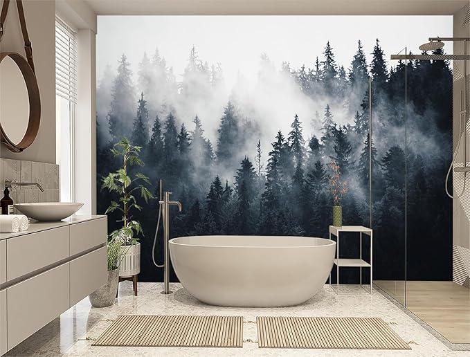 XMPMBM-Misty Forest Fabric Wallpaper Pine Forest Living Room Bedroom Bathroom Wall Mural-W 176" X H 113"（138 Square Foot）