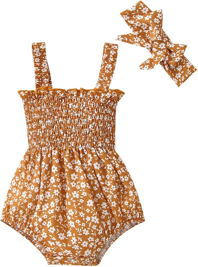 Meihuida Newborn Baby Girl Sleeveless Rompers Summer Clothes Cotton Bodysuit with Headband