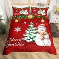 Manfei Christmas Duvet Cover Set Twin Size, Cute Snowman Tree Print Comforter Cover with 1 Pillowcase, New Year Theme Rustic Style Xmas Bedding Set 2pcs for Kids Boys Girls Bedroom Decor,No Comforter