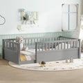 Harper & Bright Designs Twin Floor Bed for Kids, Wood Floor Beds with High Guardrails, Montessori Bed Twin with Opening Door for Boys, Girls, Kids, Solid Wood Structure, Gray