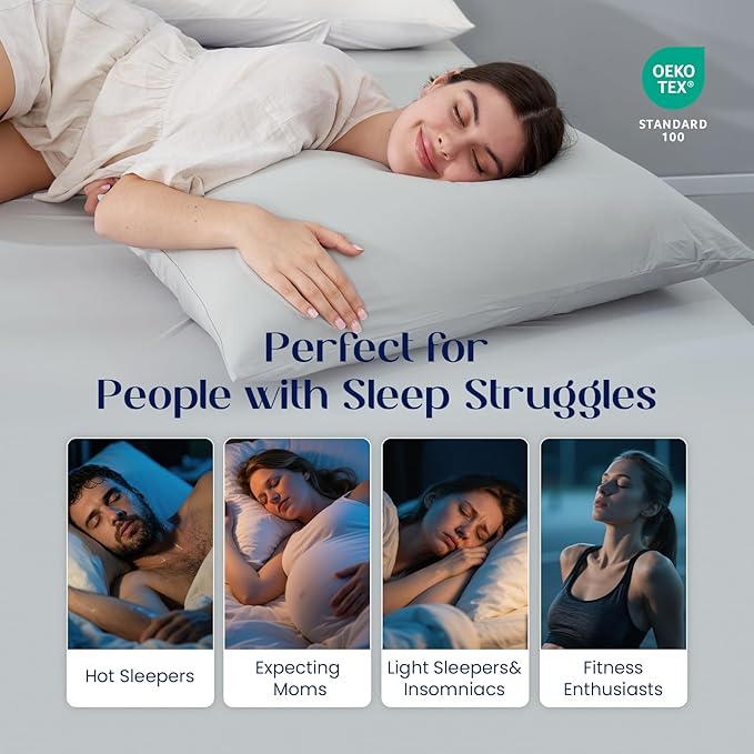 Dream Valley® Twin Sheets Set, Cooling Fitted Sheet with 1 Pillowcase-2 PCS with No Flat Sheet,Q-Max > 0.4 Aerocool, Cooling for Night Sweats, Hot Sleepers,deep Pocket up to 15",Cool Grey