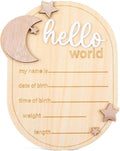 1Pcs Baby Announcement Sign, Moon And Stars Hello World Newborn Welcome Sign Birth Name Plaques for Photo Props Baby Shower Hospital Nursery