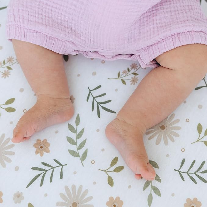 Dreamology Crib Sheets Cotton, 100% Cotton Fitted Crib Sheet, 2 Pack, Standard Crib Sheet, Cotton Crib Sheets fitted Girls,Boys,Crib Mattress Sheet,Toddler Bed Sheets, 28x52 Crib Sheet | Green,Flowers