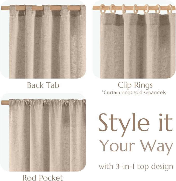 jinchan Taupe Linen Blend Curtain 120 inch Extra Long 1 Panel Extra Long for Sliding Door, Light Filtering 100 inch Extra Wide Patio Door Drape with Rod Pocket Back Tab(100W x 120L, Taupe)