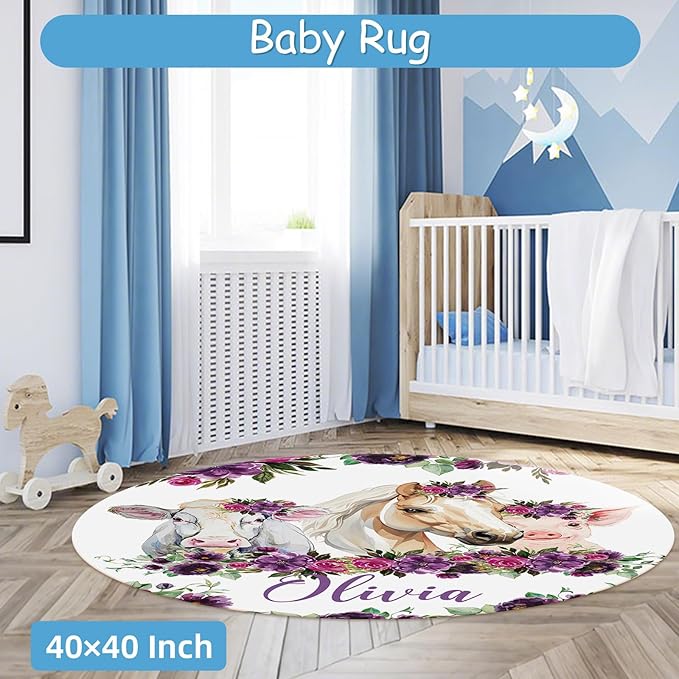 Personalized Baby Crib Bedding Set, 5 Pcs Custom Name Baby Crib Set with Floral Animals, Baby Girls Nursery Bedding Sets, Double Layer Blanket, Newborns Infants Toddlers Customized Gifts
