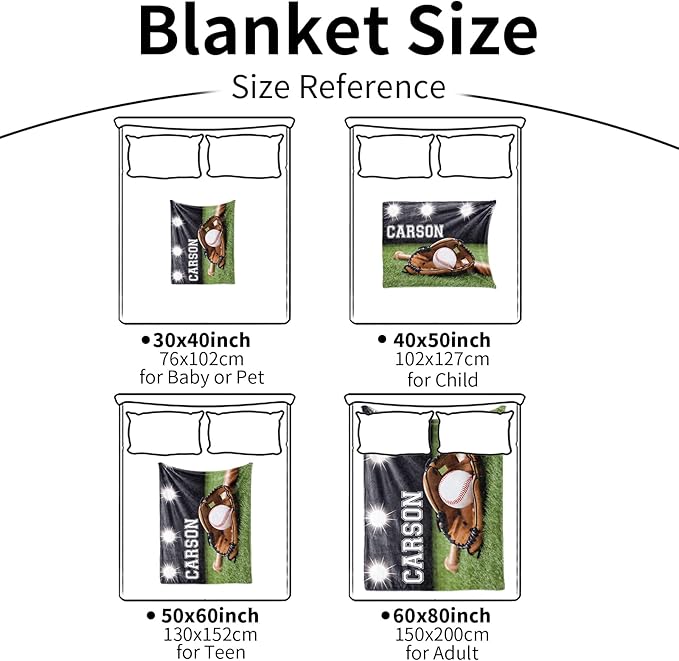 Baby Boys Personalized Baseball Blanket - Custom Name and Number - Soft Warm and Fluffy Flannel Fabric Gift for Sports Lovers 40x50inch