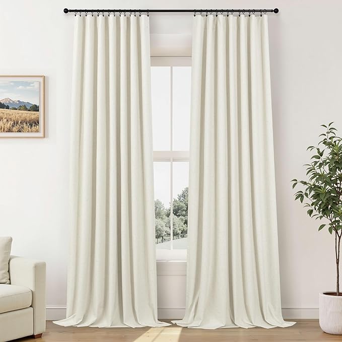 Pitalk Living Room Curtains 90 Inches Long 2 Panels Set Blackout Darkening Curtains for Holiday Christmas Decoration Summer Heat Blocking Drapes for Bedroom Wide 38 x 90 Length Ivory Cream Colored
