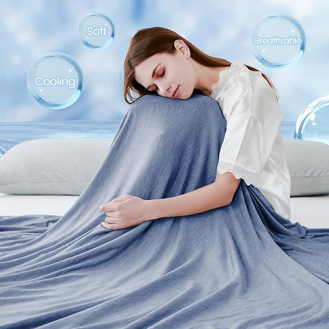 Cooling Blanket Keep Cool in Hot Summer, 51 X 67in Twin or Baby Size Blanket for Adults, Children, Babies Japanese Q-Max >0.5 Technology Arc-Chill Cooling Fiber, Breathable Comfortable All-Season-Blue