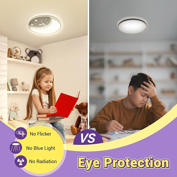 Flush Mount Ceiling Light, 30W Large Modern LED Ceiling Lights, 3000K/4500K/6500K Selectable, Moon and Star Ceiling Light Fixture for Bedroom Kitchen Dining Room(15.75 Inch)