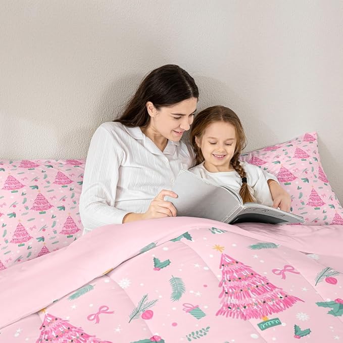 Feelyou Christmas Tree Comforter Set All Season Merry Christmas Bedding Set with 2 Pillow Cases Happy New Year Microfiber Kids King Bedclothes Xmas Bedroom Decor Duvet Quilt Soft Lightweight