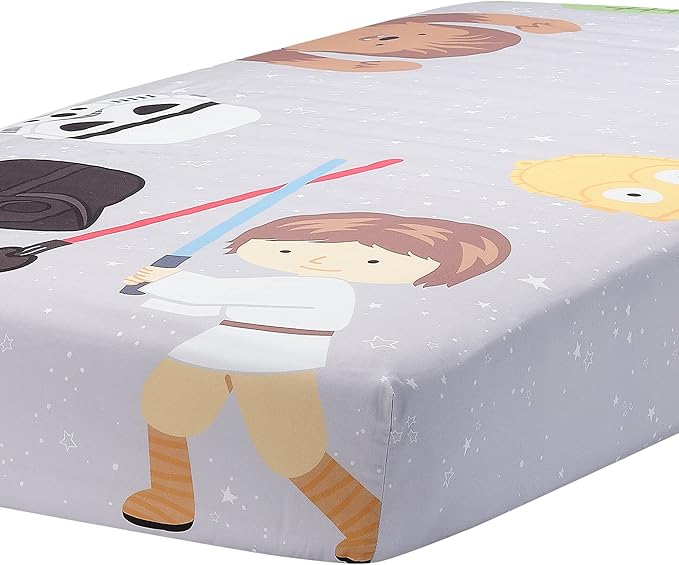 Lambs & Ivy Star Wars Galaxy Cotton Fitted Crib Sheet - Yoda/Darth Vader/R2D2