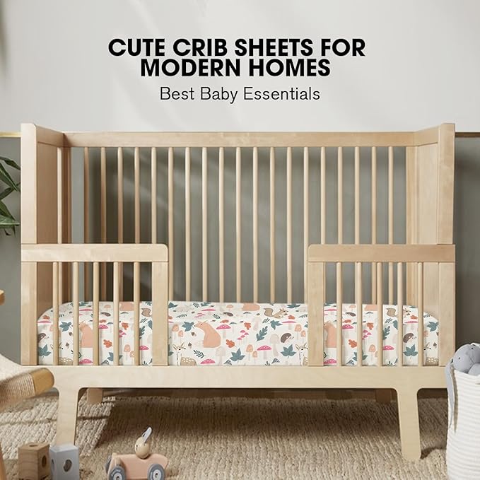 Little Grape Land Crib Sheets 4 Pack for Boys and Girls, Baby Neutral Crib Fitted Sheets for Standard Crib & Toddler Mattress, Super Soft Breathable Fitted Crib Sheet Set, Safari & Squirrel