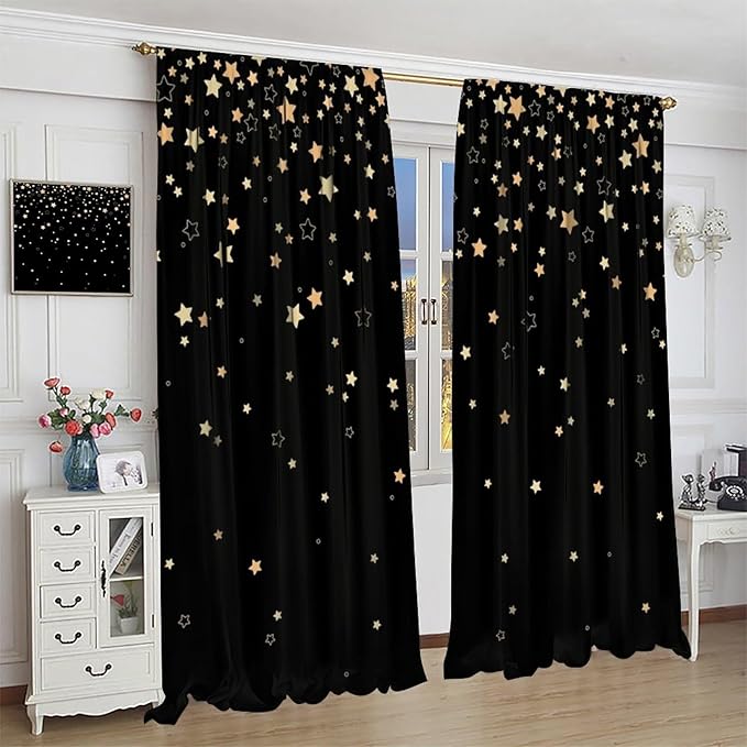 Star Celestial Blackout Curtain, Space Funny Fantasy Galaxy Starry Night Window Curtain for Kids Bedroom Nursery Toddler Room 84" W X 84" L